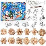 Advent Calendar 2024 Brain Teaser Puzzles for Adults Teens Kids, 24 Days Metal & Wood Puzzle Christmas Countdown Calendar, Brain Challenge Games Toys Xmas Gifts for Boys Girls Teens Adults