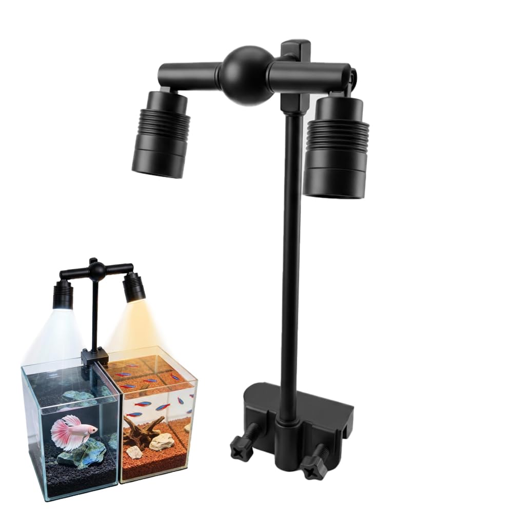 Aquarium Spotlight, Dual Separate Head Fish Tank Light with Adjustable LED Lamp, Dimmable Viewing Light for Freshwater Aquatic Plant