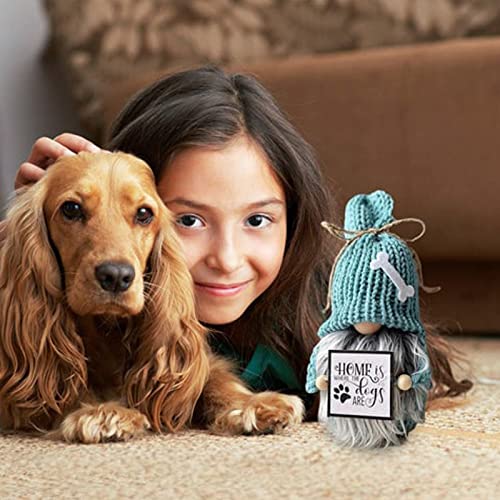 RWUDV Dog Gnome Plush Decorations Handmade Swedish Tomte Gnome Home is Where The Dogs are Gnome Blue Stuffed Dog Gnome Knitted Swedish Tomte Gnome Holiday Home Decor Gift for Dog Lover - Image 3