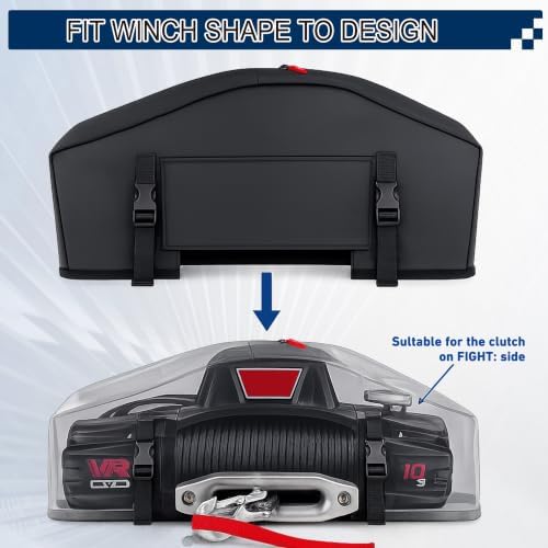 COVERTIFY Winch Cover With Buckle Strap, 600D Waterproof Winch Cover 12000lb, Heavy Duty Tear-resistant Cover 8000 - 17500lbs for Electric Winches Windproof Dustproof Sunproof, 21.5” x 9.5” x 7.5”