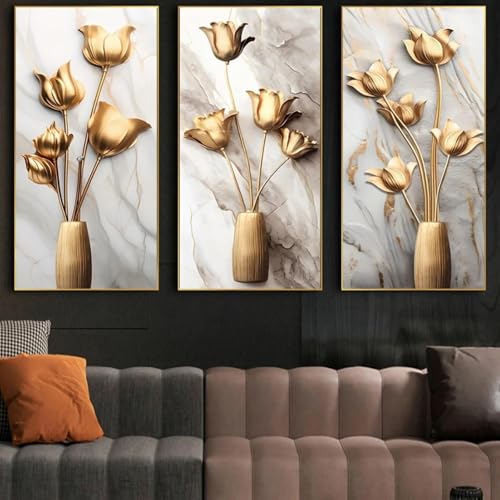 Peinture murale de vase doré pour habiller un grand mur blanc