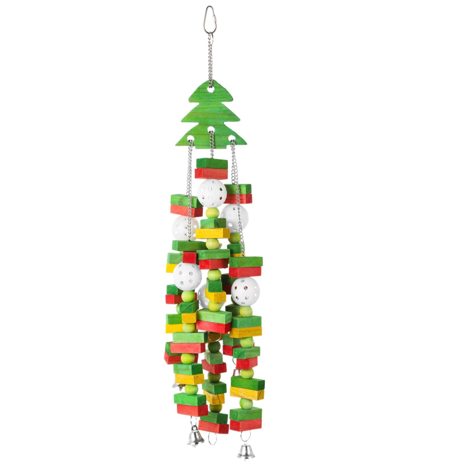 Großes Vogelspielzeug für Papageien, weihnachtliches Hängeholz mit Glocken, Bunte Holzklötze in Tannenbaumform zum Kauen, für Ara, Graupapagei, Edelpapagei, Kakadu, zum Aufhängen im Käfig