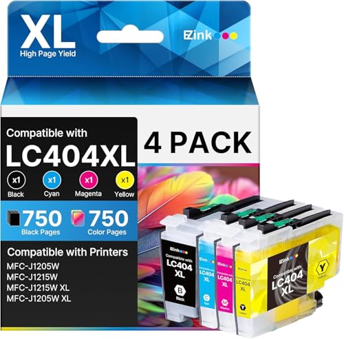Image of E-Z Ink LC404 MFC-J1205W Replacement for LC404 Ink Cartridges for Brother Printer 404XL LC 404 XL use for MFC-J1205W MFC-J1215W J1205WXL J1215W XL Printer (Black, Cyan, Magenta, Yellow, 4 Pack)