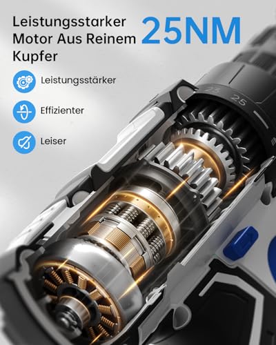 VIWKO 12V Akkuschrauber, Akkuschrauber Klein, 25+1 Drehmomenteinstellung Akkubohrer, 98tlg Zubehör, LED-Licht, 10mm Bohrfutter, 25Nm Drehmoment, 2000 mAh Akku, Akku Bohrschrauber für Reparatur & DIY 4
