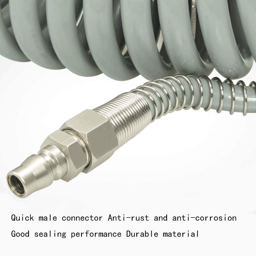 Spirale Tubo Aria, 15M Air Tubi PU Grado Industriale Ad Alta Pressione Resistente Pneumatico Tubo Con Connettore Rapido E Guardia Molla Di Rinforzo Per La Lavorazione Del Legno Utensili,5*8mm12M