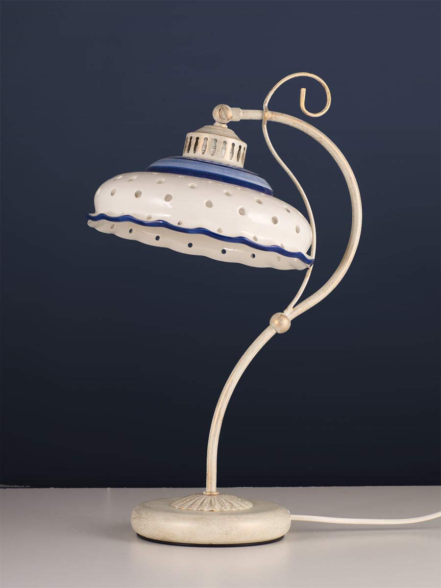 Tischlampe Keramik shabby weiß blau handbemalt Landhausstil Nachtischlampe