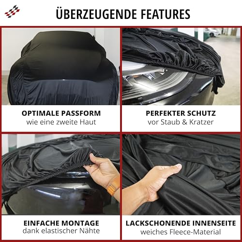 WALSER Abdeckung Auto Indoor Stretch, Autoabdeckung Winter, staubdichte Autogarage, Autoplane, Autogarage für Innen, Abdeckplane Größe 2 schwarz