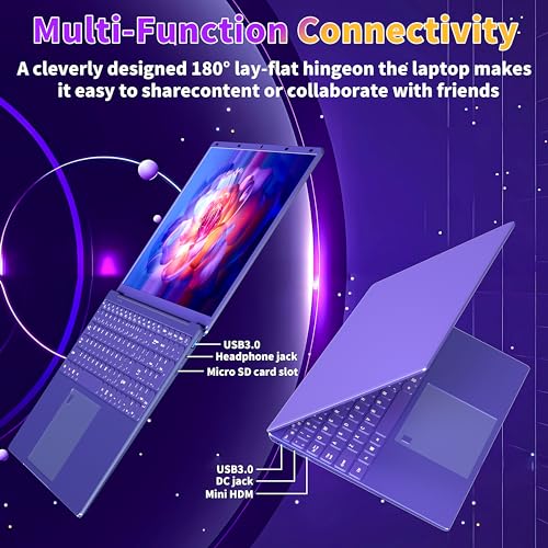 Image of 16 inch Purple Laptop Computer 16G DDR4 RAM 1TB NVMe SSD Alder Lake N95 CPU | 1920x1200 WUXGA FHD+ IPS Display /Color Backlit KB /Fingerprint /Win 11 Pro Computer PC for Business Work Study