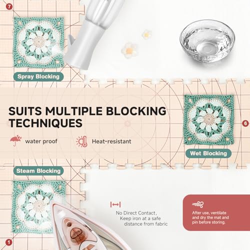 INMAKER Blocking Mats for Knitting & Crochet Projects – 0.75" Thick, Double-Sided (CM & Inches) Knitting Blocking Kit with 150 T-Pins, Ideal for Crafters & Project Shaping - Thumbnail 5