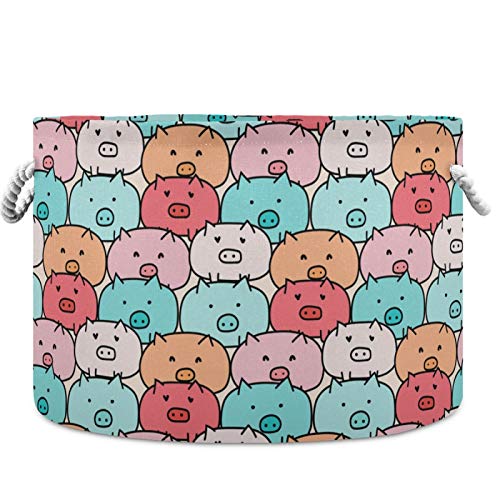 Image of visesunny Collapsible Large Capacity Basket Funny Pig Cartoon Animal Clothes Toy Storage Hamper with Durable Cotton Handles Home Organizer Solution for Bathroom, Bedroom, Nursery, Laundry,Closet