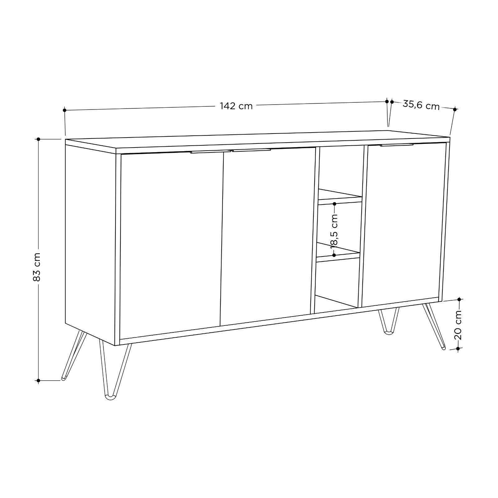 Dmora - Credenza Perseus, Buffet da soggiorno, Madia da salotto, Dispensa da cucina, 142x36h83 cm, Quercia e Antracite