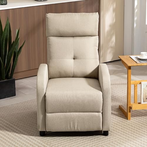 HOMCOM Sillón Relax Reclinable Manual, Sillón Relax de Lino con Apertura Push, Reposapiés, Respaldo Alto, Acolchado Grueso, Butaca Reclinable hasta 155º para Salón, Dormitorio, Oficina, Beige - imagen 7