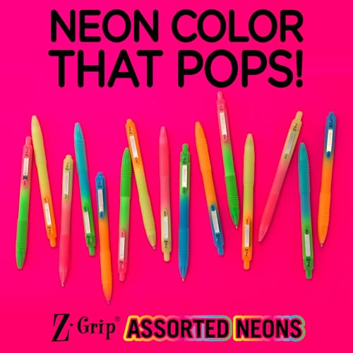 Image of Zebra Pen Z-Grip Ombre Neon Retractable Ballpoint Pen, Black, 1.0mm, 10-Pk | Smooth Writing, Medium Point Tip, Ideal for Planners, Note-Taking, School and Office Supplies, and Everyday Writing (21201)