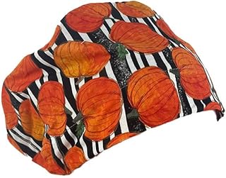 European Style Scrub Cap No Ribbon â€“ Autumn Elegance - Pumpkin Arrangements - Scrub Hat for Women & Men tie Back | Working Cap with Holder. Scrub Hats for Women, Nurses Hats | Dr. Hats