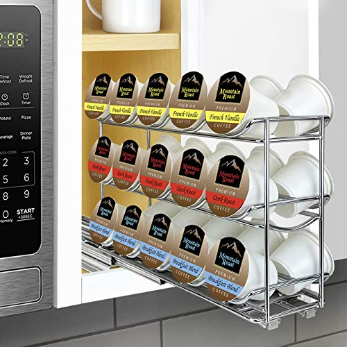 Lynk Professional® Slide Out Coffee Pod Holder Organizer Upper Kitchen Cabinet And Coffee Bar Pull Out Rack, Compatible With Keurig K-Cup, Chrome #TOP1