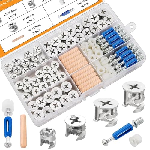Image of 120PCS Cam Locks for Furniture,3-in-1 Eccentric Hardware Wheels,Furniture Fasteners & Connectors with Multi-Size Nuts,Bolts and Wood Dowel Pins-Assortment Kit for Furniture Assembly /Repair