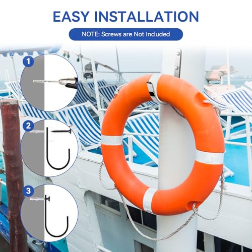 HDWGGD Ring Buoy Bracket Stainless Steel Boat Life Ring Holder Replacement for Seachoice 4" Opening x 7" High Corrosion Resistance Ring Buoy Hook for Boat Dock or Pool by HDWGGD - Image 5