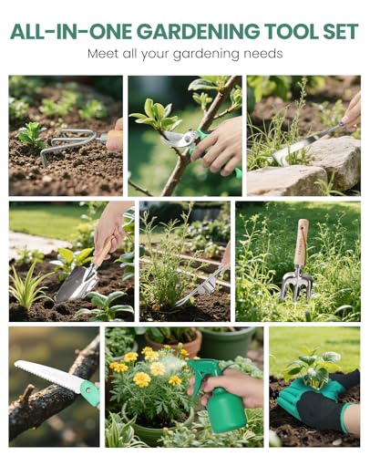 image for YAUNGEL Gardening Tools - 10 Piece Heavy Duty Gardening Hand Tools Sta