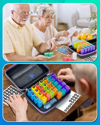 Image of Monthly Pill Organizer 2 Times a Day, with Portable Hard Shell, Pill Cutter, 31-Day Box, Plastic Opening Pick, Monthly & Weekly Stickers, Convenient Medication Management (Purple, 2 Times a Day)