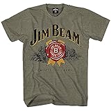 Jim Beam Mens Bourbon Shirt Bourbon Whiskey Logo Shirt Graphic Shirt (Olive Heather, Small)