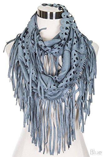 ScarvesMe Fashion Faux Suede Fringed Laser Cut Infinity Scarf2