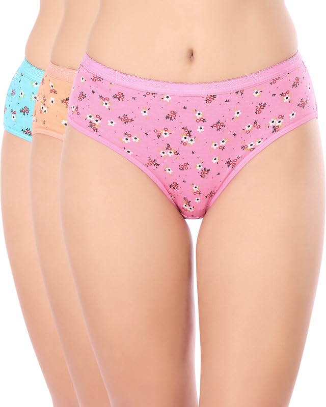 Women’s Premium Cotton Mid Rise Briefs – Assorted Floral Print, Outer Elastic Waistband 4208 (Pack of 3)-image-11
