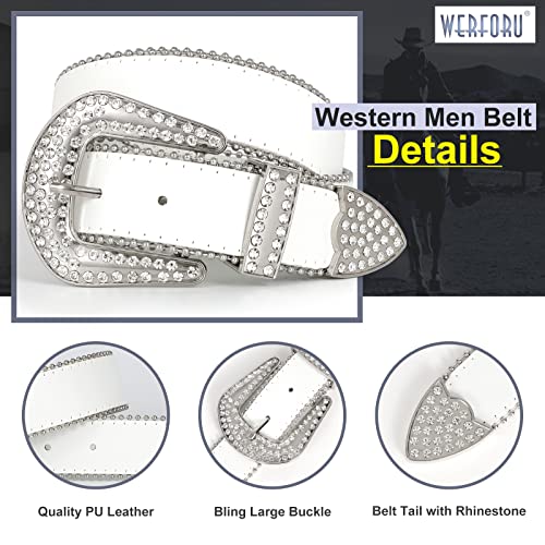 WERFORU Men Western PU Leather Belt Western Cowboy Women Cowgirl Boho Waist Belt with Rhinestone Buckle-3