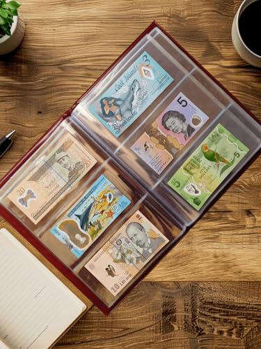 Image of Aesthetic Design 60 Packet Banknote Album Collection Book, Acid-free, PVC-free sleeves Album for World Currency Collection