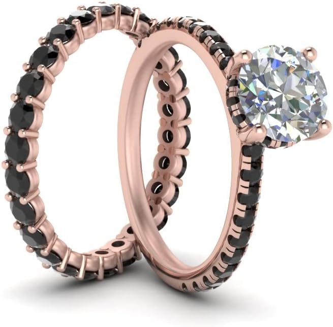 Choose Your Gemstone Hidden Halo Diamond CZ Ring with Gemstone Band Rose Gold Plated Round Shape Wedding Ring Sets Minimal Modern Design Birthday Gift Wedding Gift US Size 4 to 12