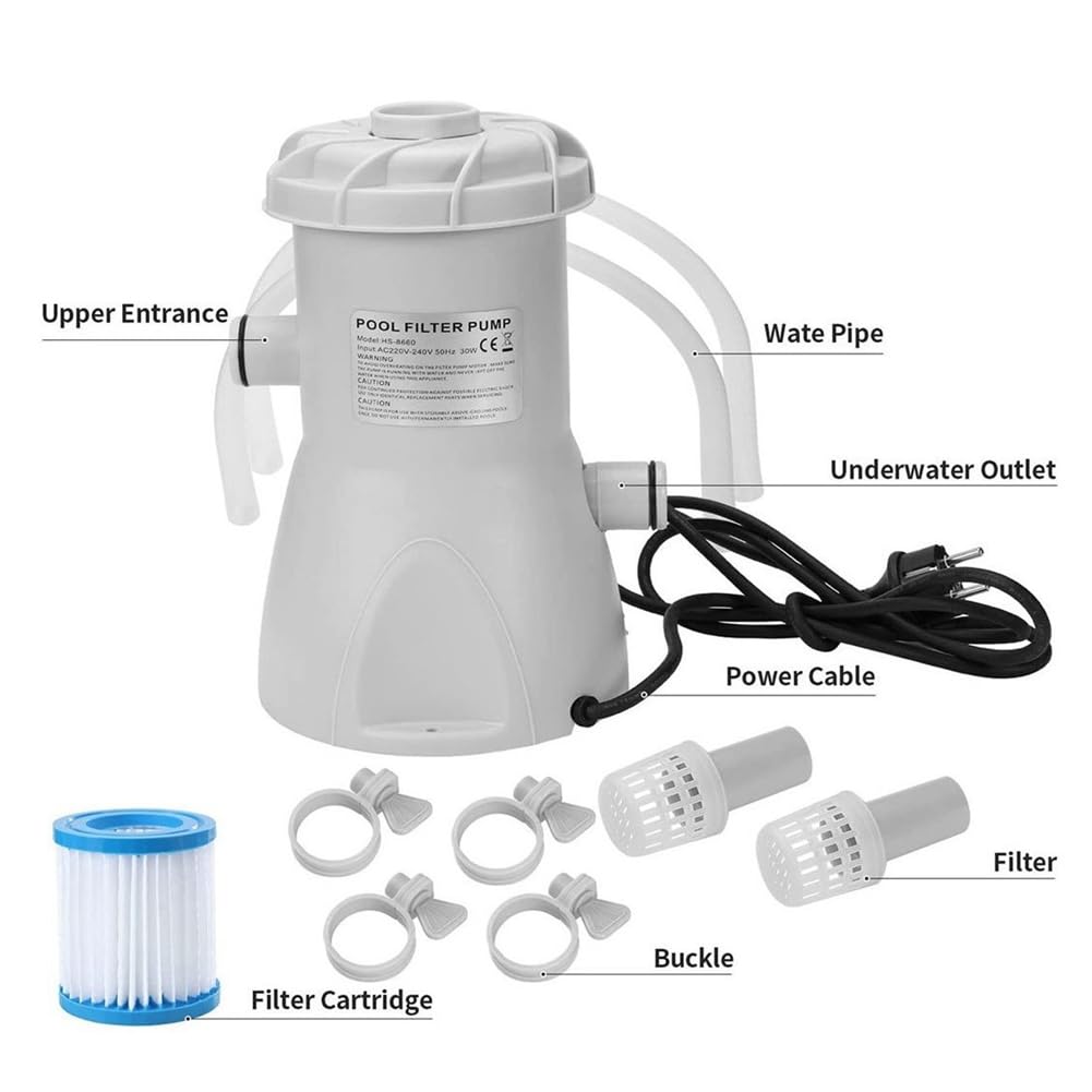 Kit de bomba de filtro para piscina superior, 300 galones, bomba de filtro para piscina doméstica, potente bomba de filtro de piscina, enchufe UE