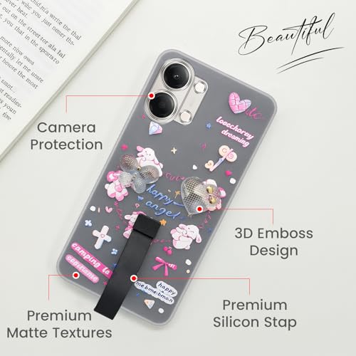 Image of Jkobi Back Cover Case for Vivo Y11 | Vivo Y21 5G (3D Cute Heart Strap Holder | Camera Protection | Designer Girls Print)