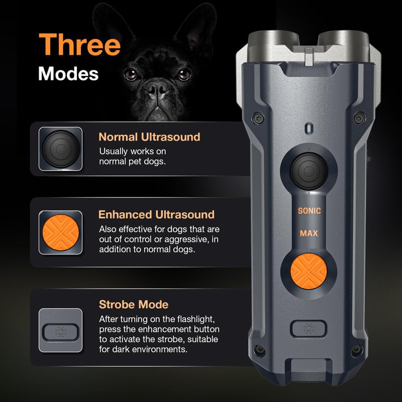 Anti Bell Gerät für Hunde, Antibell Ultraschall Gerät mit Stroboskop Taschenlampe Hundebell Kontrollgeräte Tragbar Stopp Hundebell Wiederaufladbares Anti Bellen Gerät für Kleine Mittel Große Hunde