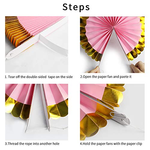Rose Gold Party Hanging Paper Fans Decoration Set For Wedding Birthday Party Valentine's Day Round Events Accessories Set Of 8 #TOP6