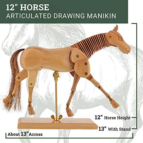 U.S. Art Supply Wooden 12" Horse Artist Drawing Manikin Articulated Mannequin