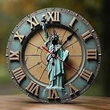 Orologi da parete decorativi a batteria, 25,4 cm, statua moderna in legno vintage, stampa 2D, senza ticchettio, silenziosi, orologi da parete per soggiorno, ufficio, camera da letto, cucina, hotel