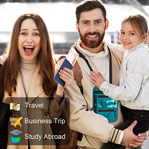 Yordawn Portadocumenti Da Collo Borsello Da Viaggio Con Blocco Rfid Porta Passaporto Con Tracolla Regolabile Per Uomo Donna Impermeabile Portafoglio Da СOllo Per Carte Passaporto (Blu Lago) - 7