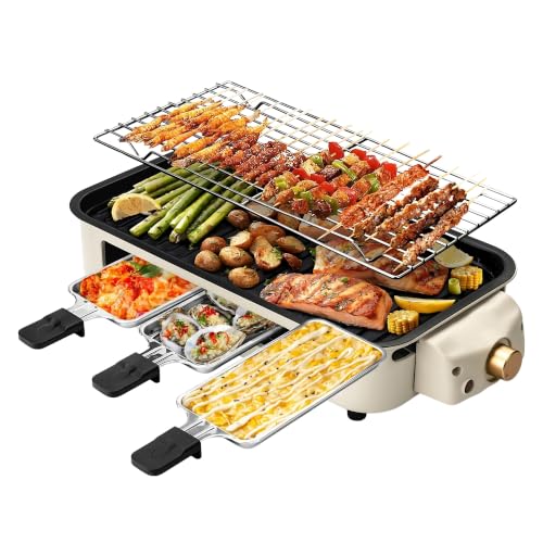 OVENTE 2-in-1 Electric Indoor Grill Non-Stick Cooking Plate Beige BQR1502B