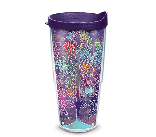 Tervis Tree of Life Tumbler with Wrap and Royal Purple Lid 24oz, Clear