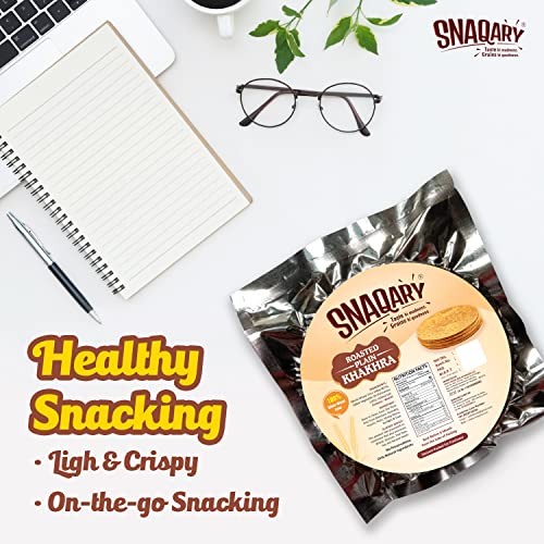 Image of Snaqary All In 1 Whole Wheat Flour Khakhra Roasted Plain Khakhra, Pack of 4, Healthy Indian Snacks, Crispy and Crunchy Delicious snacks