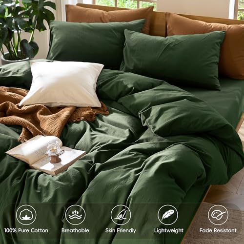 Image of MooMee Duvet Cover Set 100% Washed Cotton Linen Like Super King | Relaxed Linen-like Texture. Soft, Breathable & Long-lasting Comfort. Lightweight. Hidden Zipper with 8 Interior Corner Ties