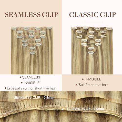 Image of GOO GOO Clip in Hair Extensions Real Human Hair, Remy Human Hair Extensions Clip ins for Women, Natural Human Hair, 24inch 120g 7Pcs, 16 /22 Light Blonde Highlighted Golden Blonde