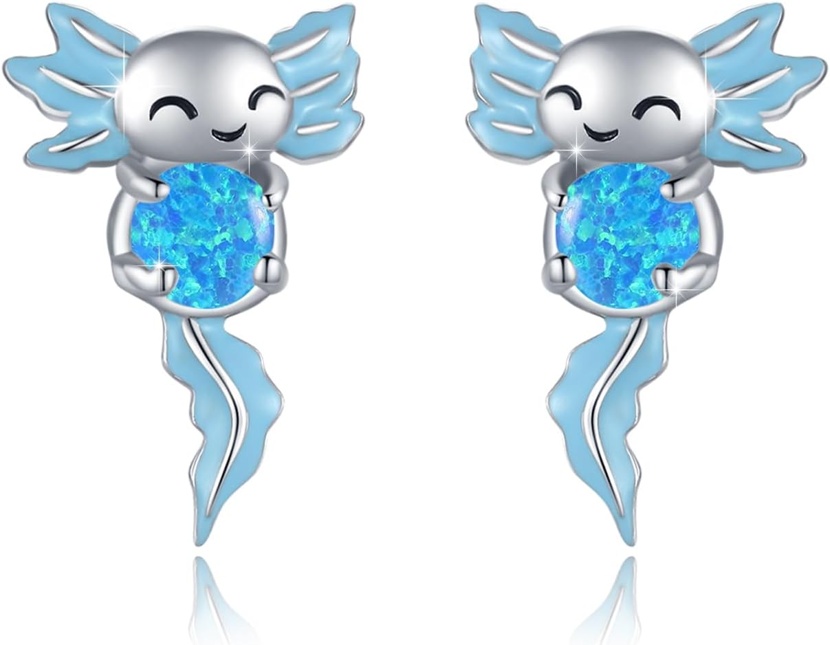 Axolotl Oorstekers, 925 sterling zilver, hypoallergeen, dieroorbellen, Mexicaanse sieraden, geschenken voor dames en meisjes, Middle, Sterling zilver, Geen edelsteen