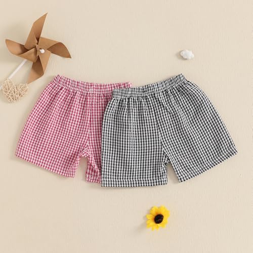 2-Pack Toddler Baby Boy Girl Gingham Seersucker Shorts Elastic Waist Check Shorts Summer Casual Short Pants Bottoms2