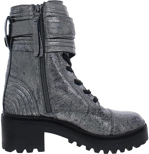 DKNY Womens Basia Leather Combat & Lace-up Boots Silver 6.5 Medium (B,M) | Image 1