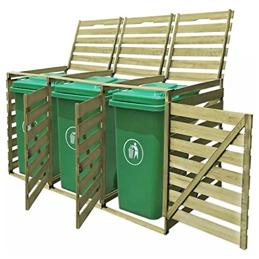 tidyard Cache-Poubelle à roulettes Triple de Jardin en Bois Résistant à l'eau et à la Rouille 240L 218,3 x 92 x 120 cm