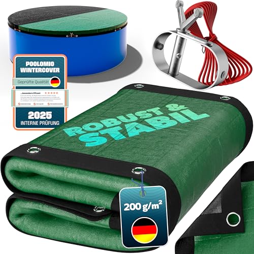 poolomio® Poolabdeckung rund für Pools Ø 400–450 cm | 2in1 Solarplane & Winterabdeckung | Robuste 200g/m² PE Poolplane Abdeckplane | UV-beständig, Algen- & Schmutzschutz | Echtmaß: Ø 520 cm