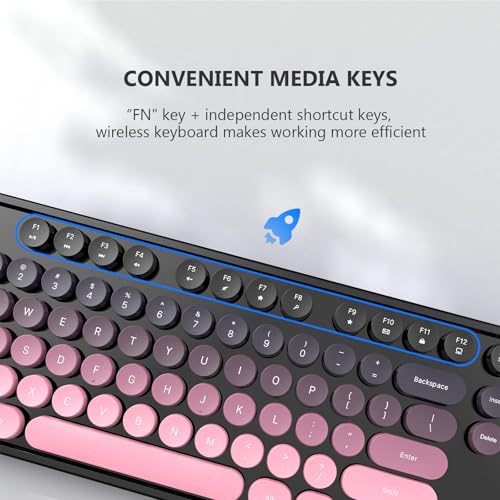Image of MOFII Wireless Keyboard and Mouse Combo, 2.4 GHz Full-Size Retro Round Keyboard and Mouse, Plug and Play, 8 Multimedia & Shortcut Keys for Mac, Windows, Laptop /Desktop /PC - Pink Gradient