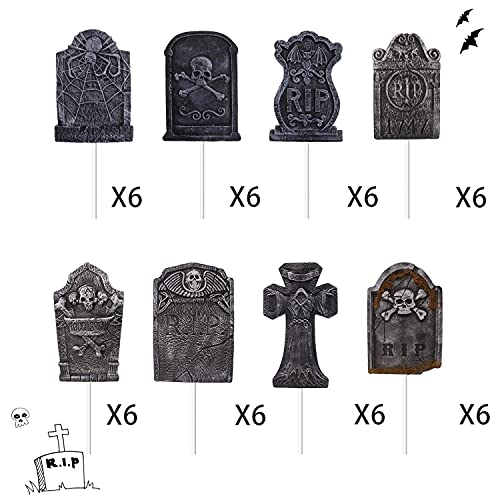 48Pcs Halloween Cupcake Toppers Tombstone Cupcake Toppers Halloween Food Picks Halloween Cupcake Decorations Skeleton Cupcake Toppers Hocus Pocus Cupcake Topper Decorations #TOP5
