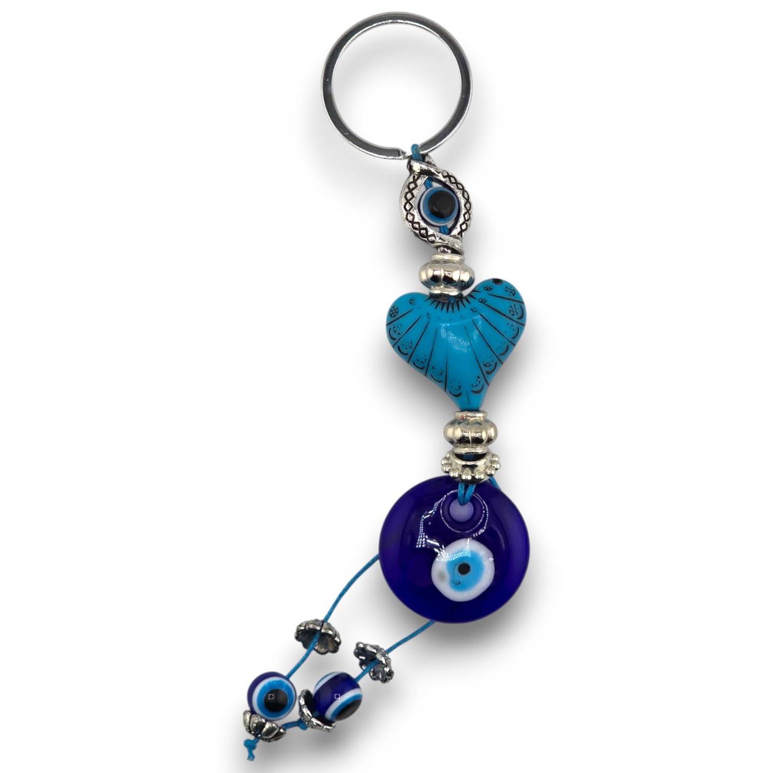 RATASK Evil Eye Keyring Keychain, Turkish Blue Evil Eye keyring charm pendant, Blue Nazar (Heart)