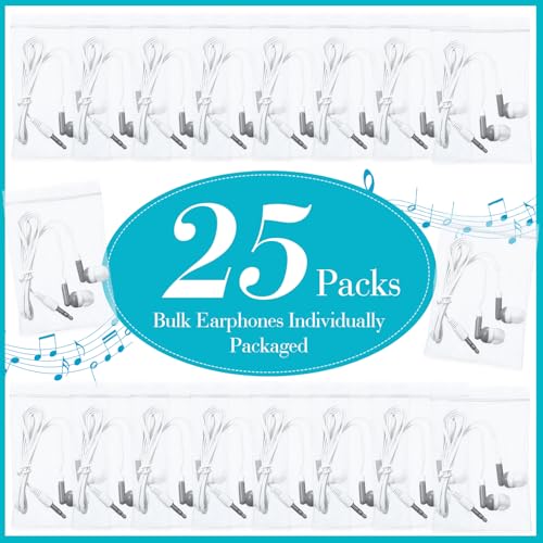 Image of Konohan 25 Pcs Bulk Earbuds with Wire Basic Headphones in Ear for Libraries Laptop, No Microphone 3.5 mm Jack Earbuds Dot Headphones, Individually Bagged (Grey)